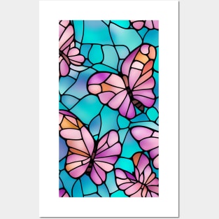 Vibrant Purple Pastel Butterflies - Stained Glass Design Posters and Art
